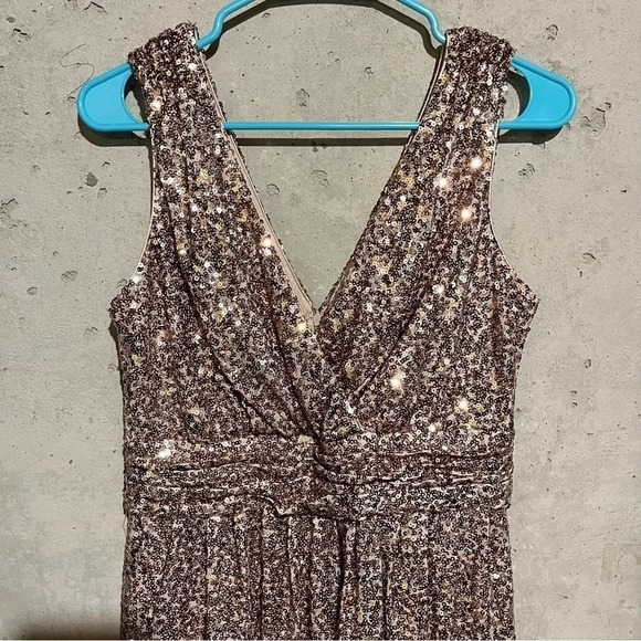 Colleen Lopez Collection Champagne Sequin Sleeveless Dress Party Cocktail Size M - Picture 4 of 7